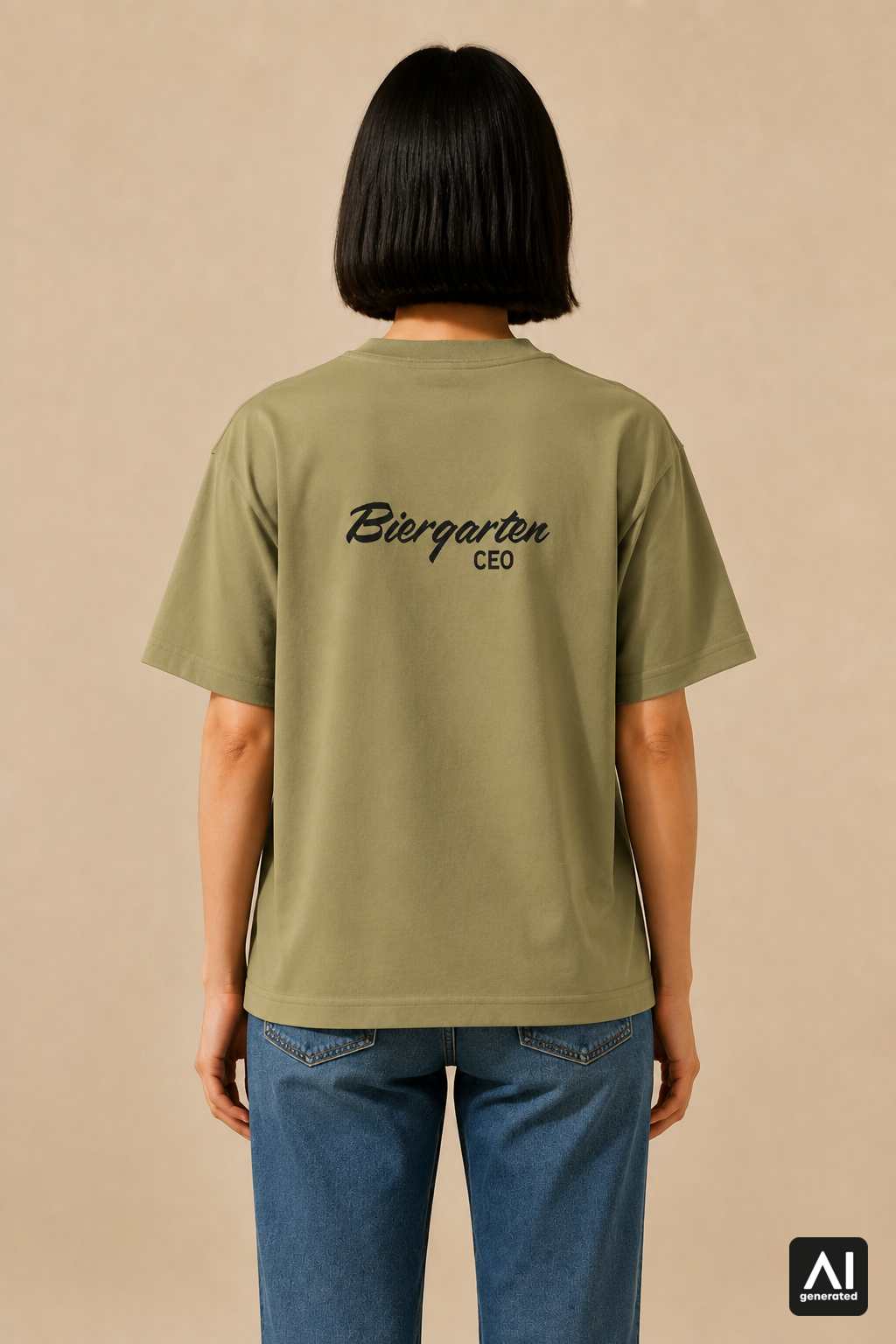 T-Shirt Biergarten CEO Damen – Rückansicht in Schwarz und Light Olive