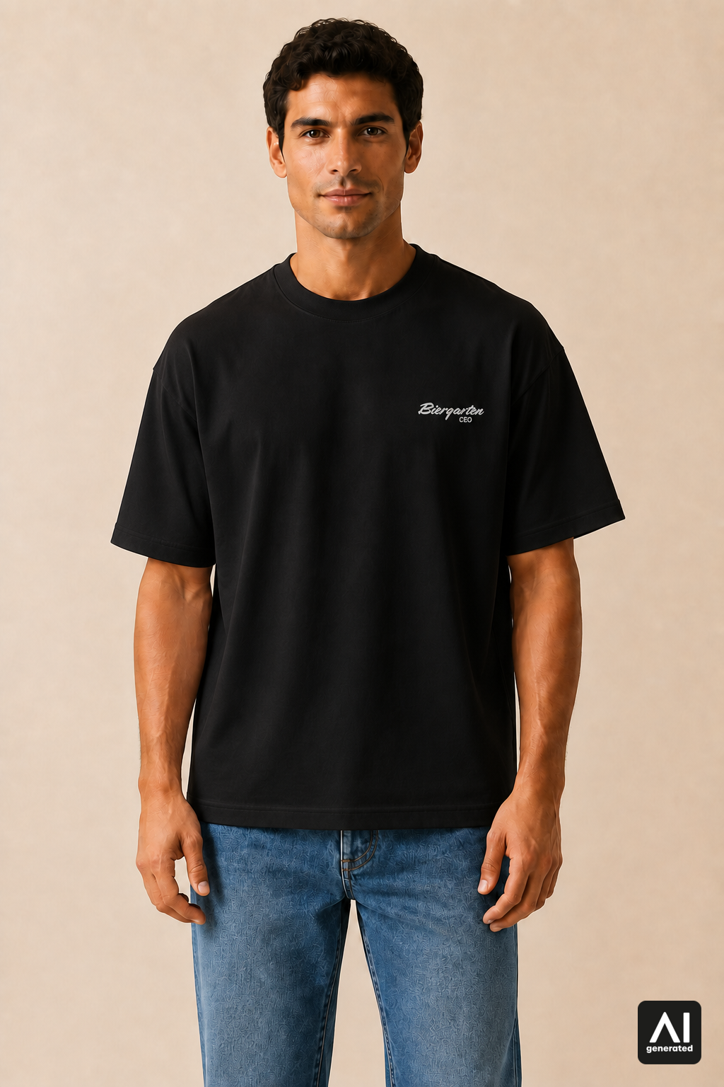 T-Shirt Biergarten CEO Herren – Vorderansicht in Schwarz und Silber