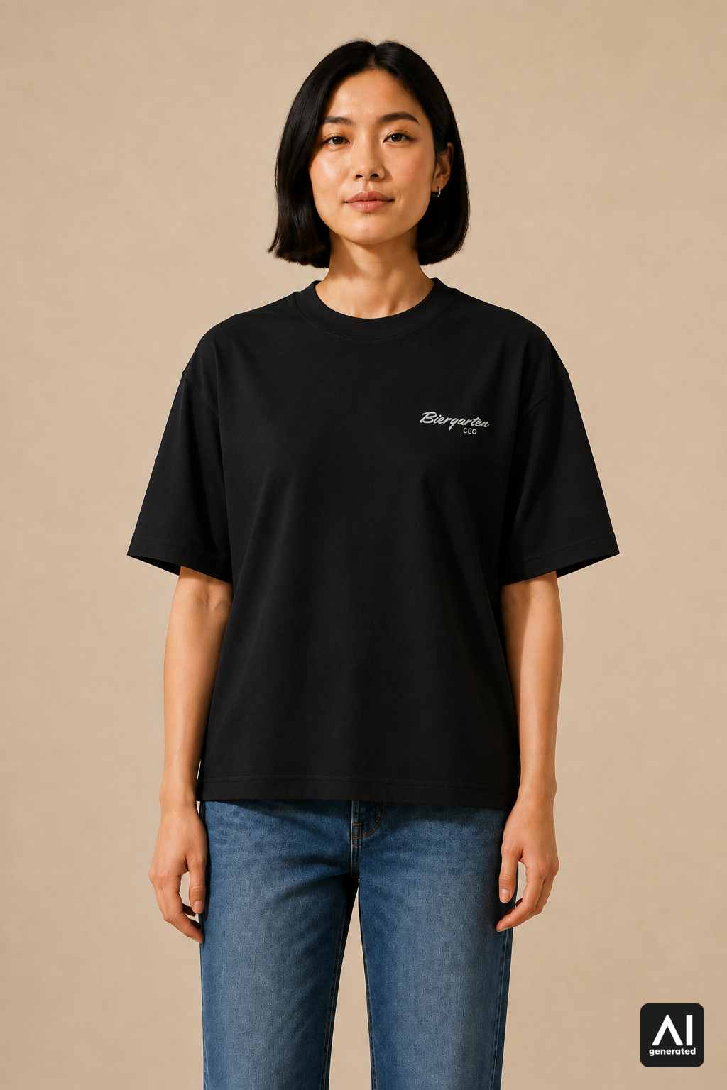 T-Shirt Biergarten CEO Damen – Vorderansicht in Schwarz und Silber