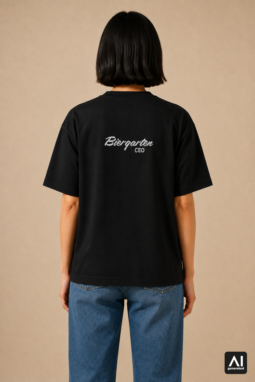 T-Shirt Biergarten CEO Damen – Rückansicht in Schwarz und Silber