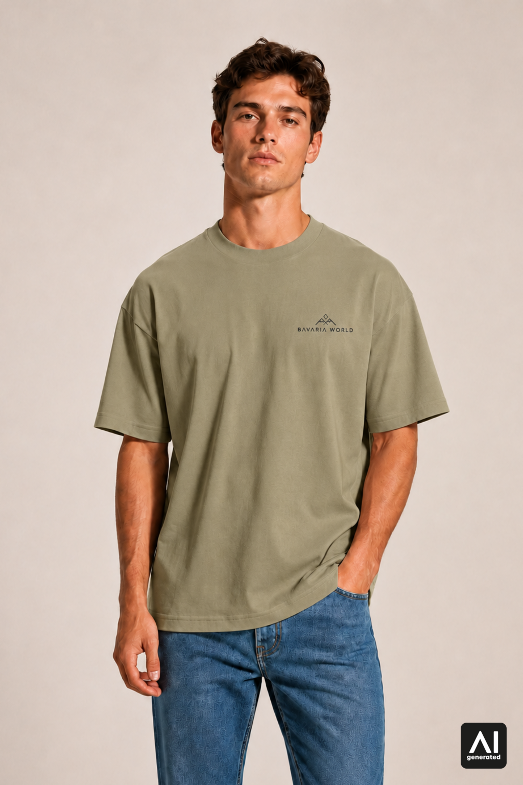 T-Shirt Bavaria World Herren – Vorderansicht in Schwarz und Light Olive