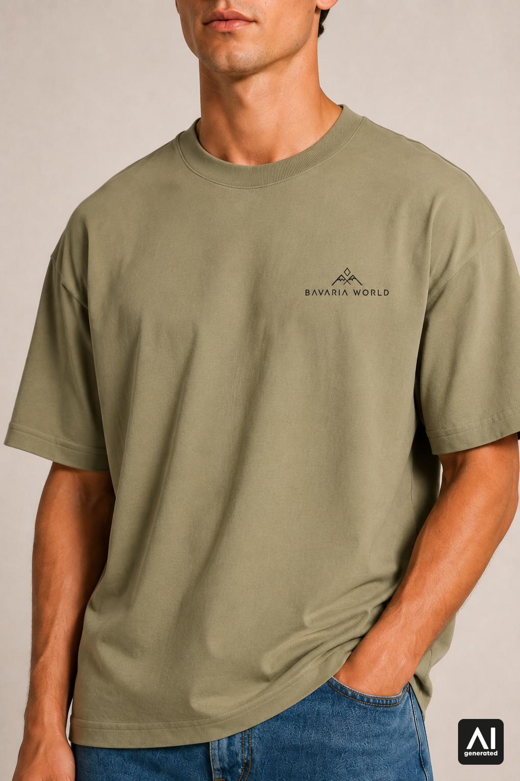 T-Shirt Bavaria World Herren – Detailansicht in Schwarz und Light Olive