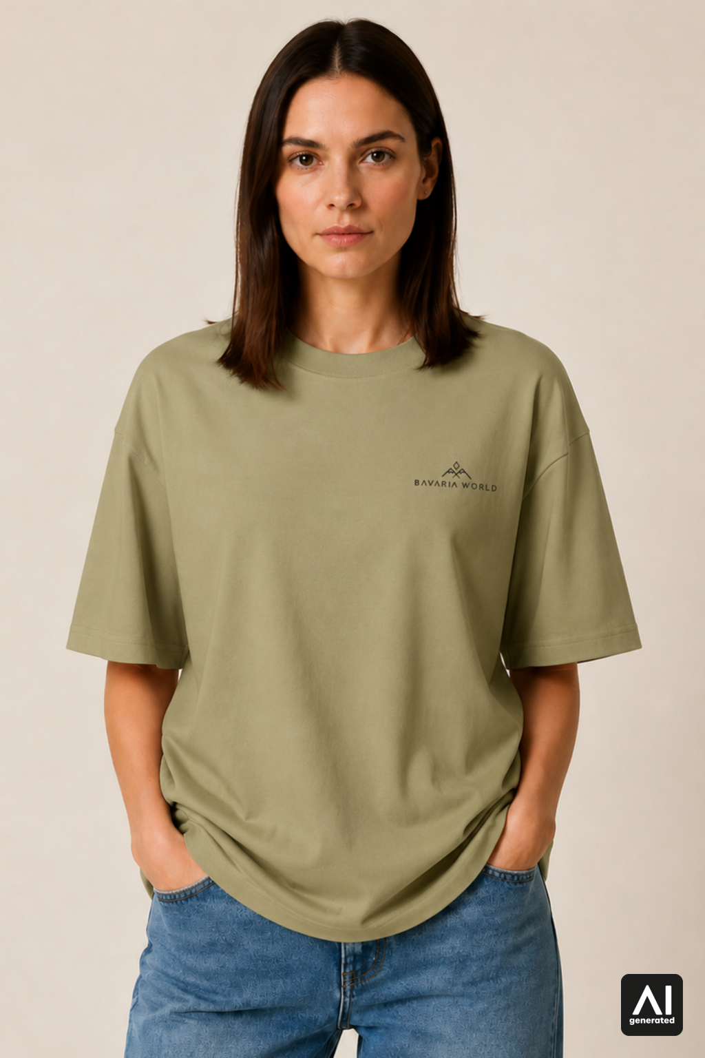 T-Shirt Bavaria World Damen – Vorderansicht in Schwarz und Light Olive