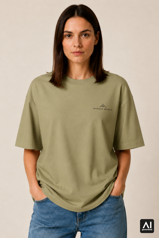 T-Shirt Bavaria World Damen – Vorderansicht in Schwarz und Light Olive