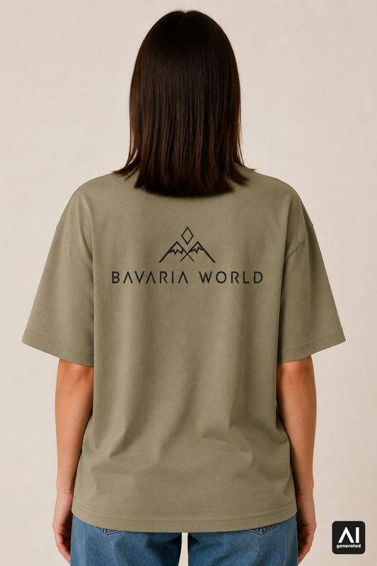 T-Shirt Bavaria World Damen – Rückansicht in Schwarz und Light Olive