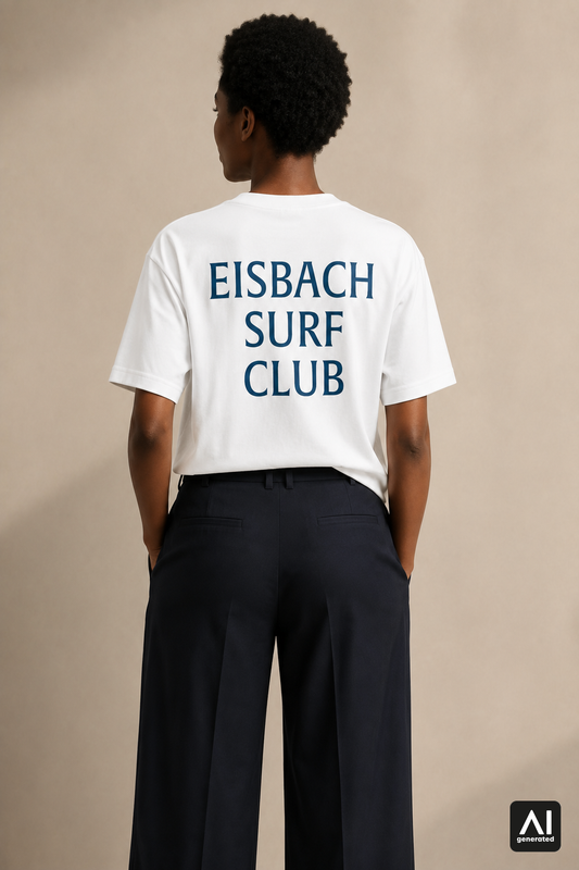 Damen-T-Shirt „Eisbach Surf Club“ in Weiß – Rückansicht