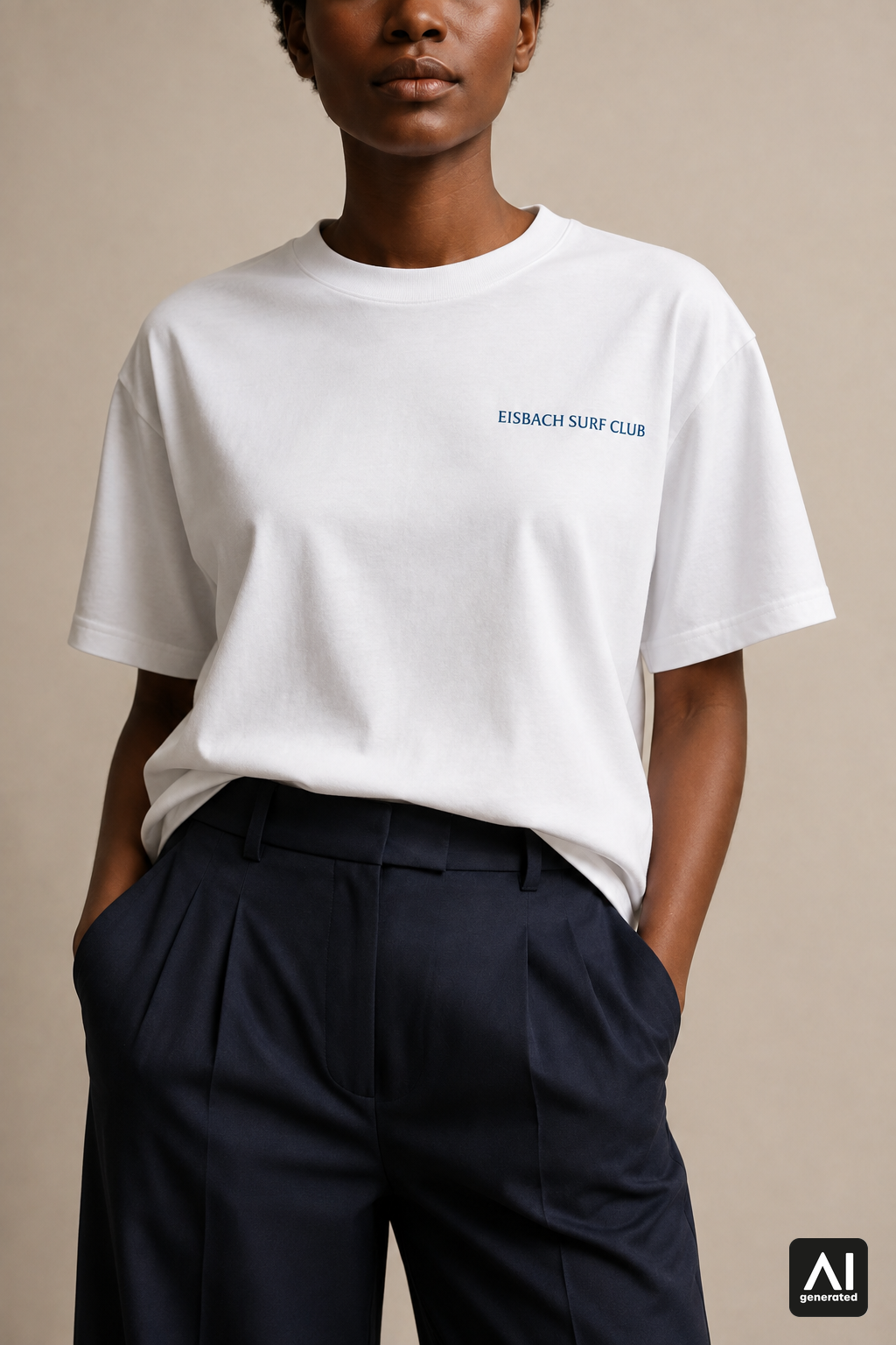 Damen-T-Shirt „Eisbach Surf Club“ in Weiß – Detailansicht