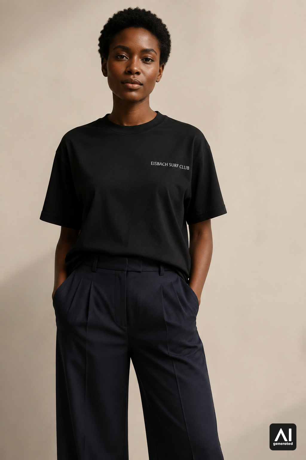 Damen-T-Shirt „Eisbach Surf Club“ in Black – Vorderansicht