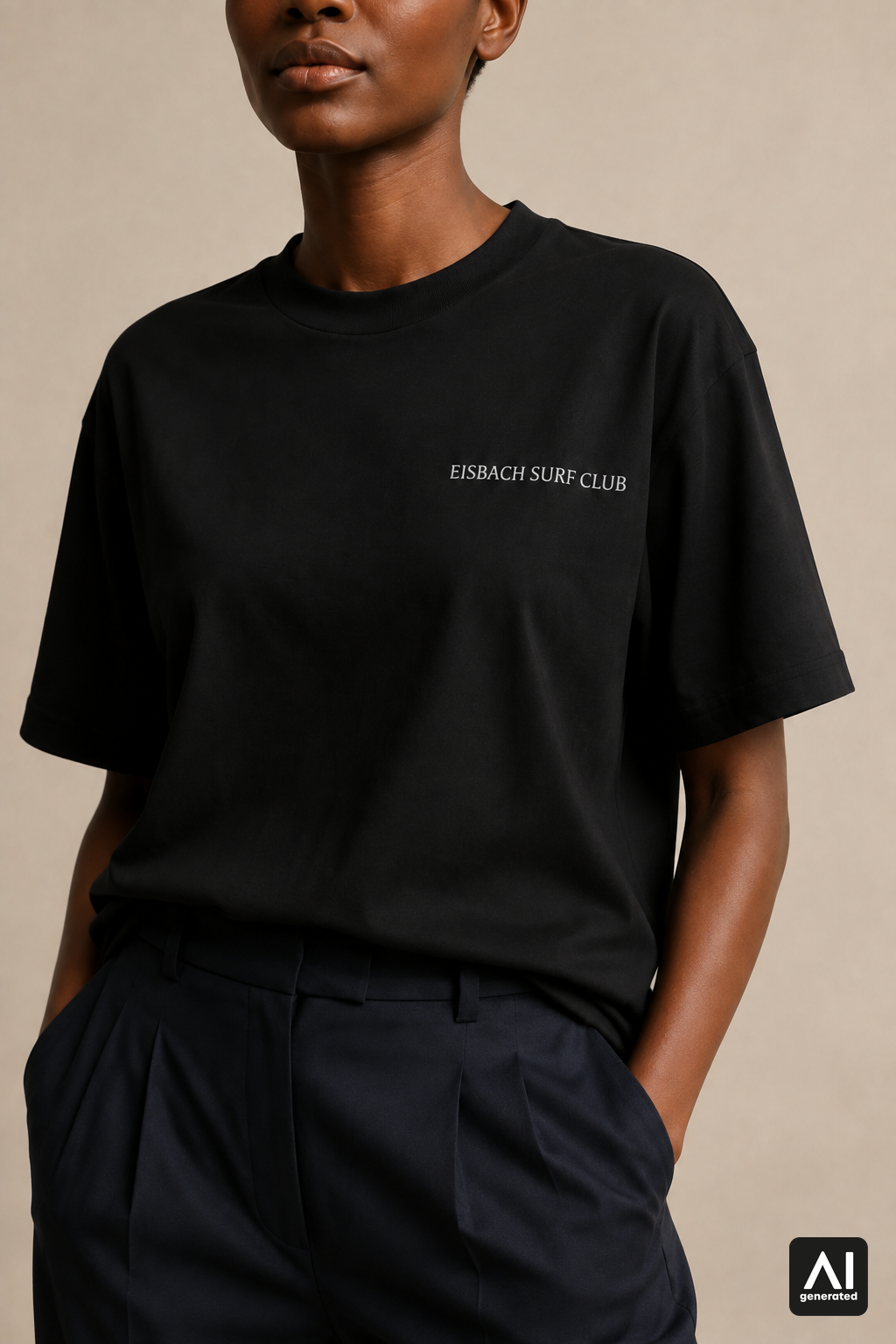 Damen-T-Shirt „Eisbach Surf Club“ in Black – Detailansicht