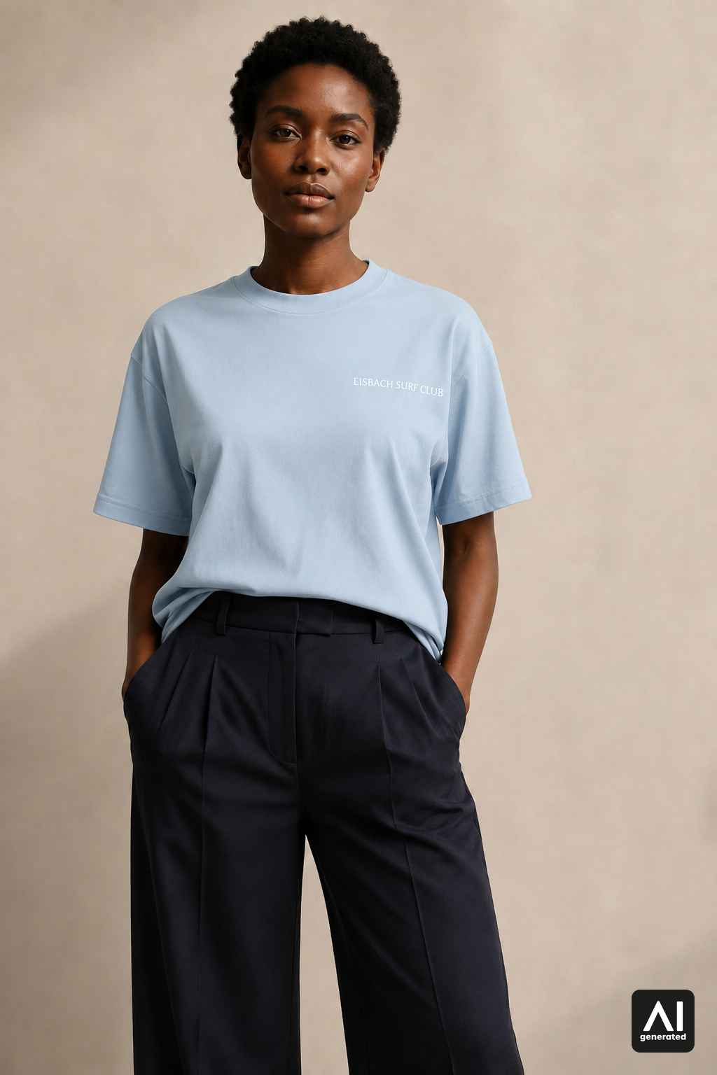 Damen-T-Shirt „Eisbach Surf Club“ in Stonewash Denim – Vorderansicht