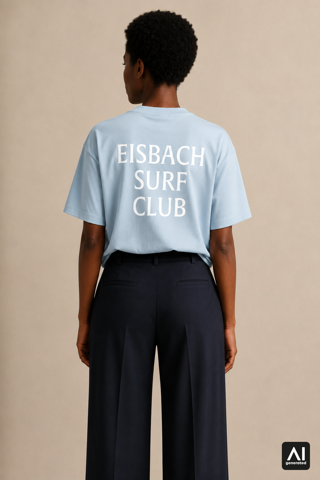 Damen-T-Shirt „Eisbach Surf Club“ in Stonewash Denim – Rückansicht