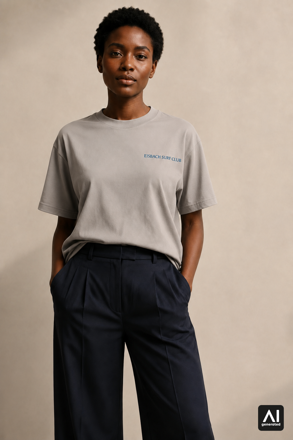Damen-T-Shirt „Eisbach Surf Club“ in Shitake – Vorderansicht