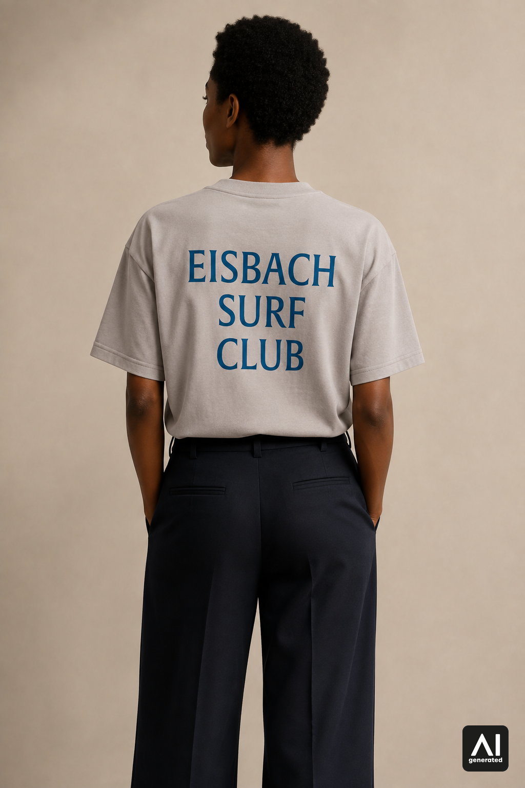 Damen-T-Shirt „Eisbach Surf Club“ in Shitake – Rückansicht