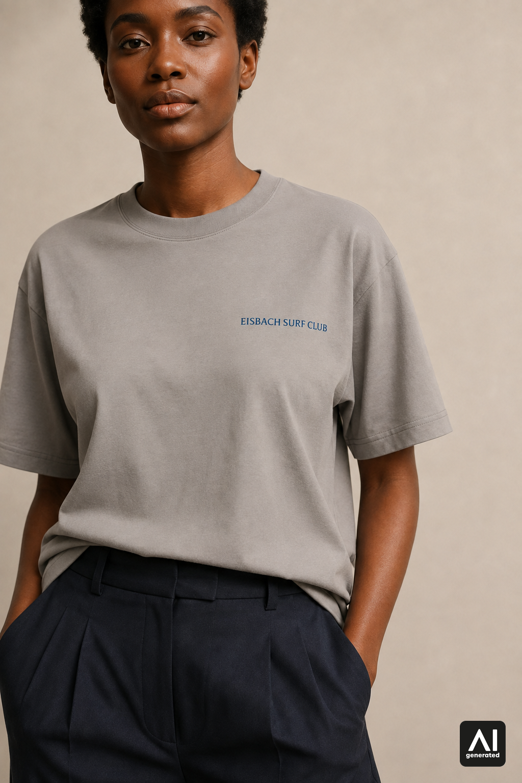 Damen-T-Shirt „Eisbach Surf Club“ in Shitake – Detailansicht