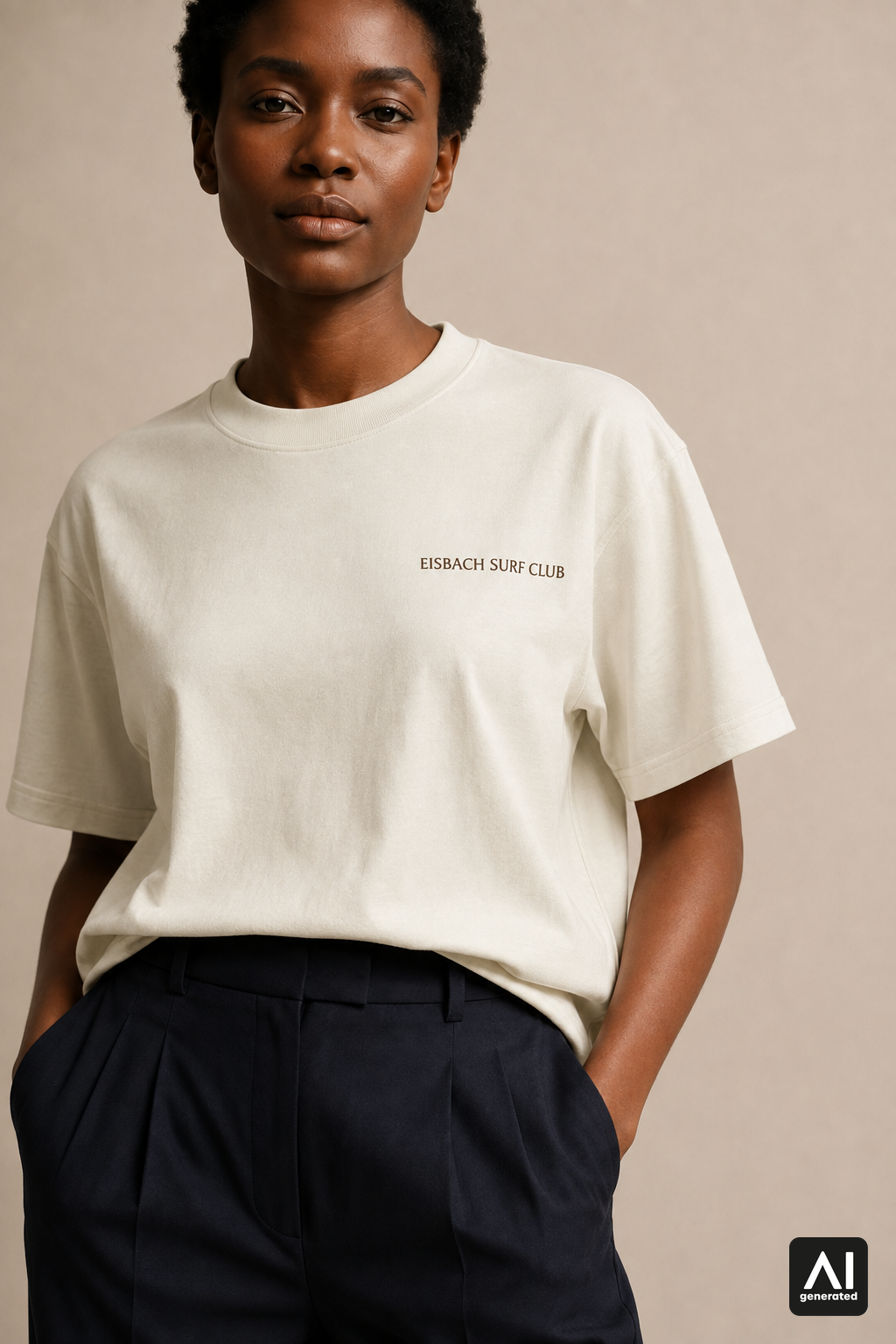 Damen-T-Shirt „Eisbach Surf Club“ in Bone – Detailansicht