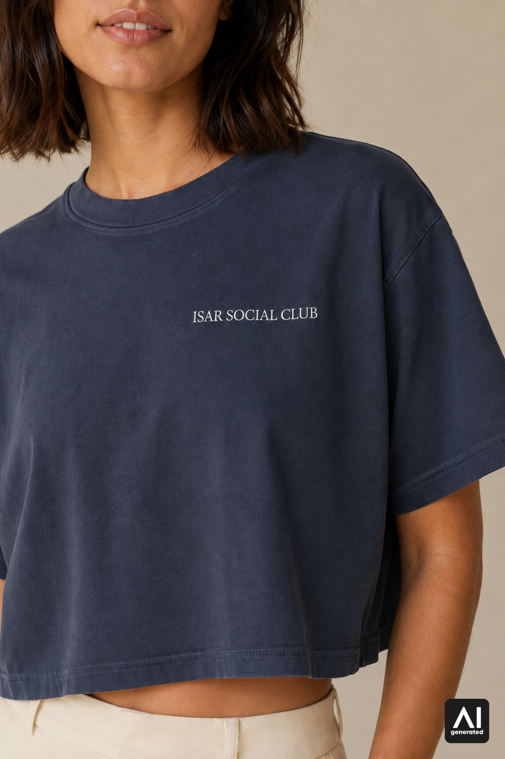 T-Shirt Isar Social Club Mid-Crop Damen – Detailansicht